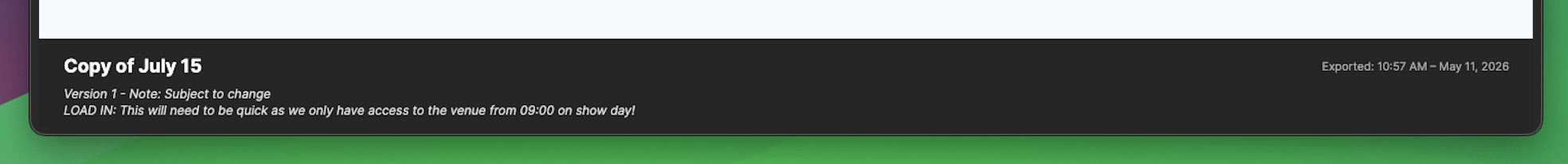 Export information bar