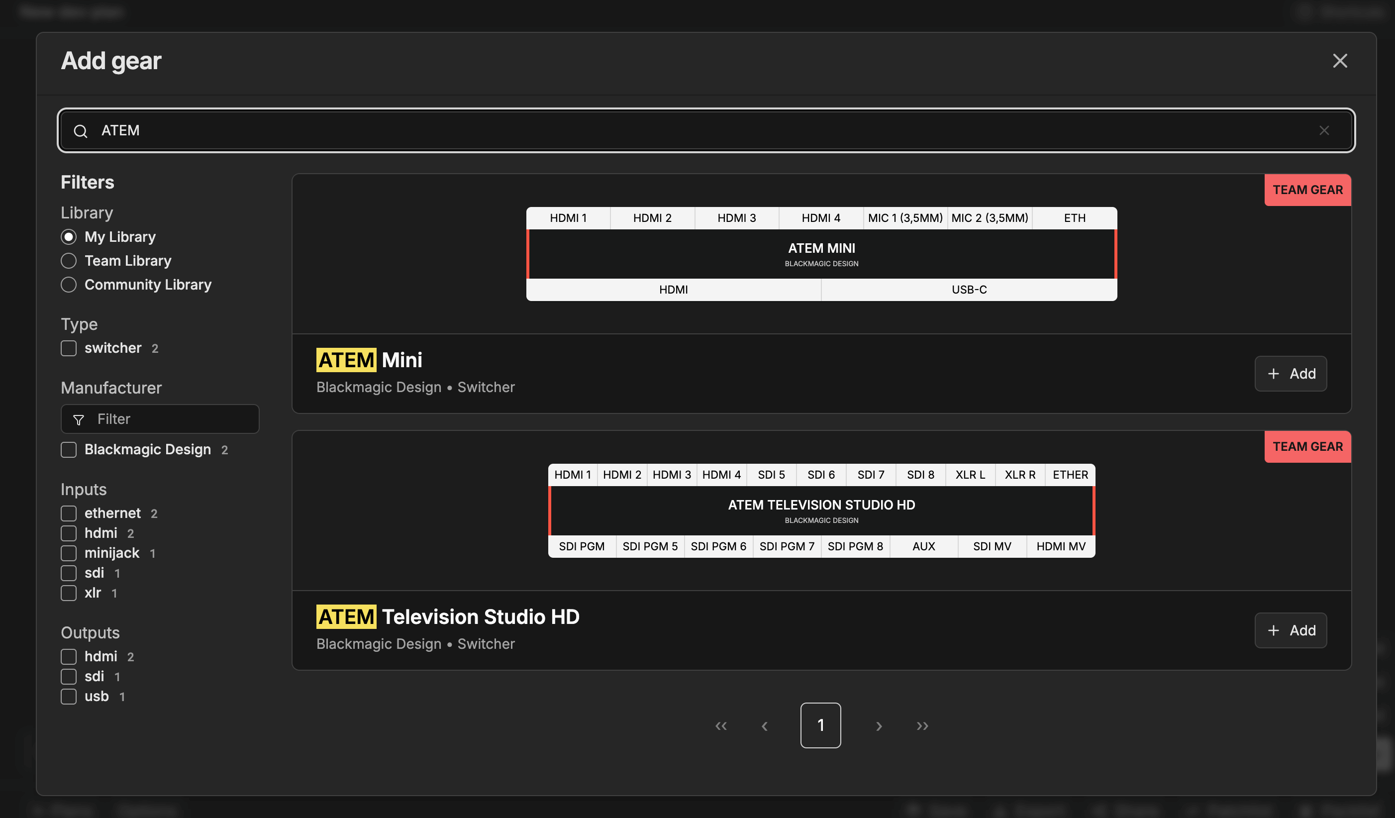 New gear search interface