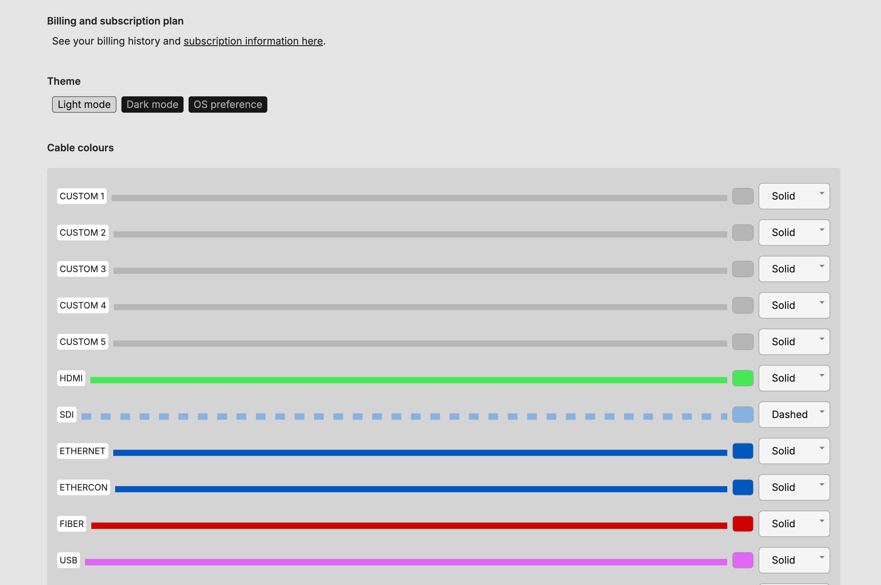 Settings page